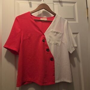 Pink and White Button-Up Blouse